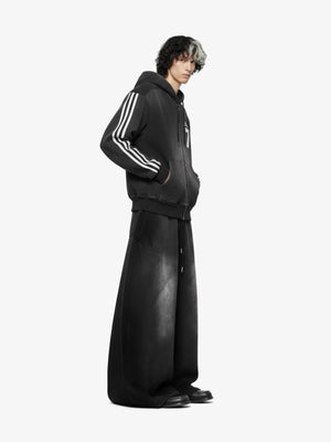 Black Baggy Sweatpants with Washed Finish – on model, side | XoKool