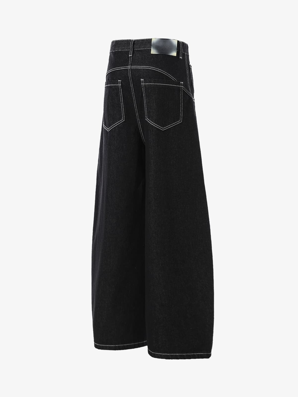 Black Barrel Jeans with Hook Clasp Fly – Black, side back view | XoKool