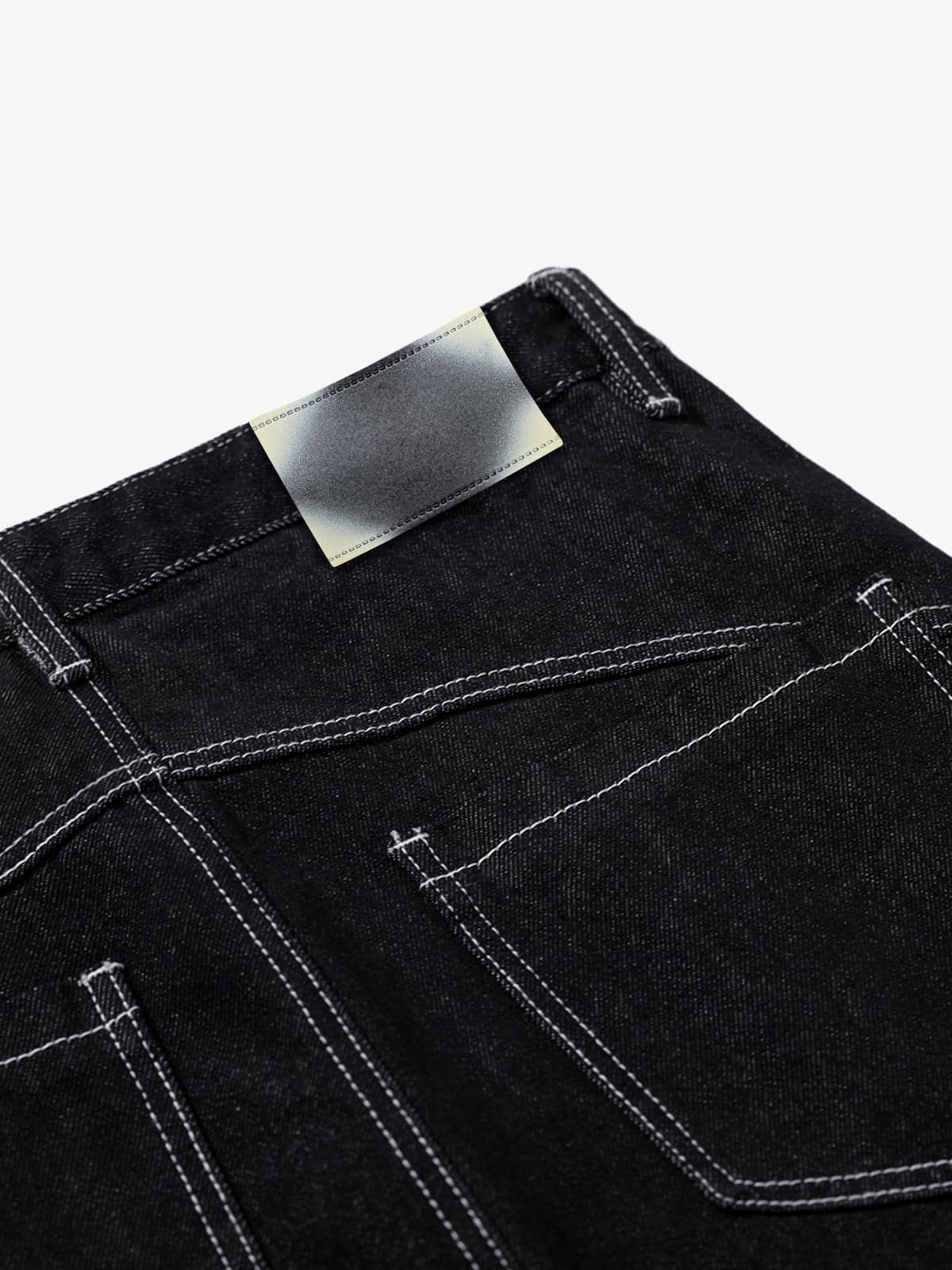 Black Barrel Jeans with Hook Clasp Fly – Black, back waistband close-up | XoKool