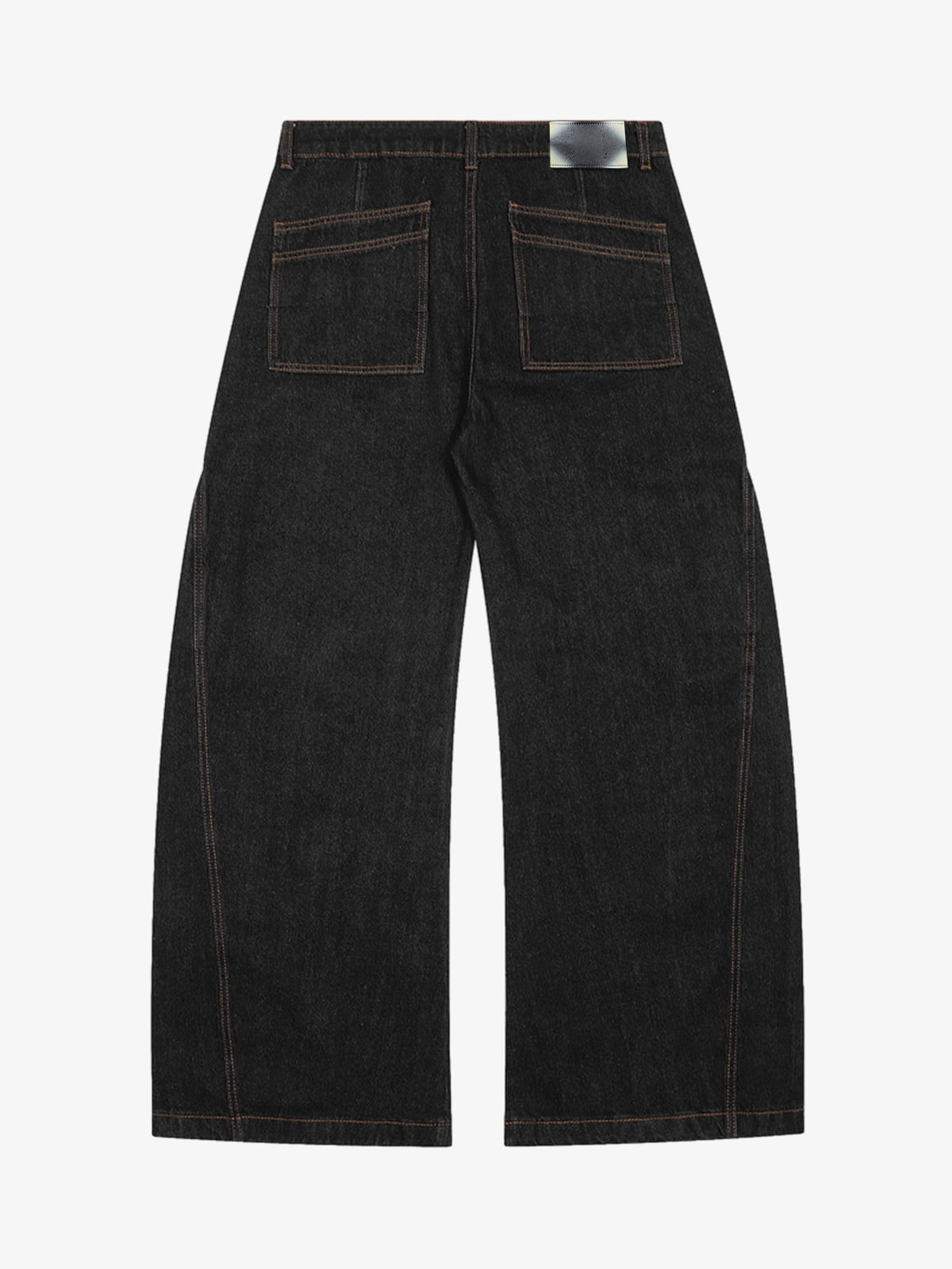 Black Barrel Workwear Jeans with Orange Stitching – Black, back view | XoKool