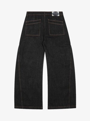 Black Barrel Workwear Jeans with Orange Stitching – Black, back view | XoKool