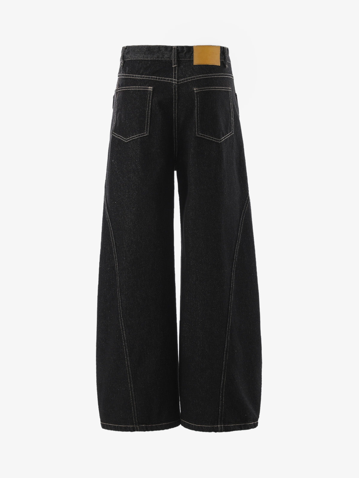 Black Button-Fly Barrel Jeans with Contrast Stitching – Back flat | XoKool