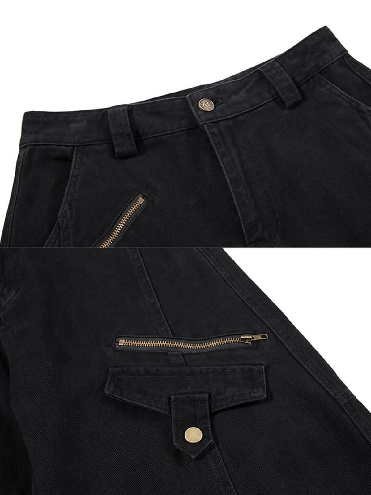 Cargo pants – Black waist and zip pocket close-ups | XoKool