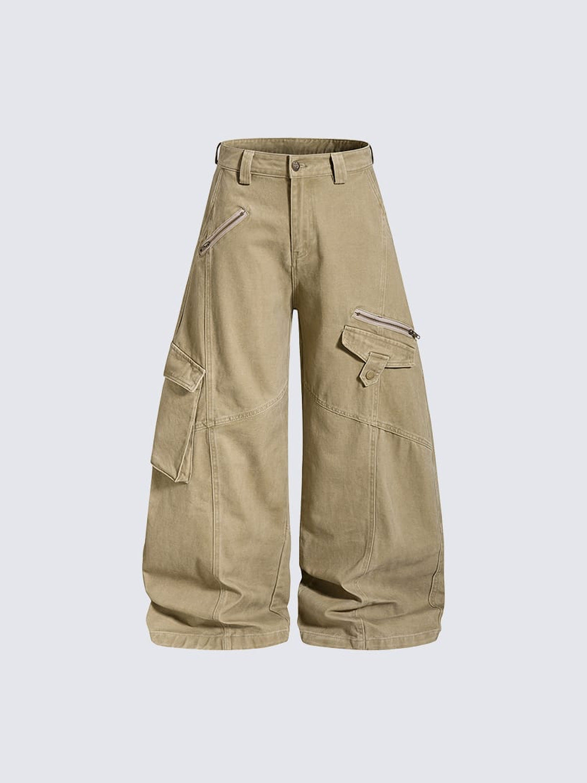 Black Cargo Pants with Zip Pockets – Khaki, front flat | XoKool