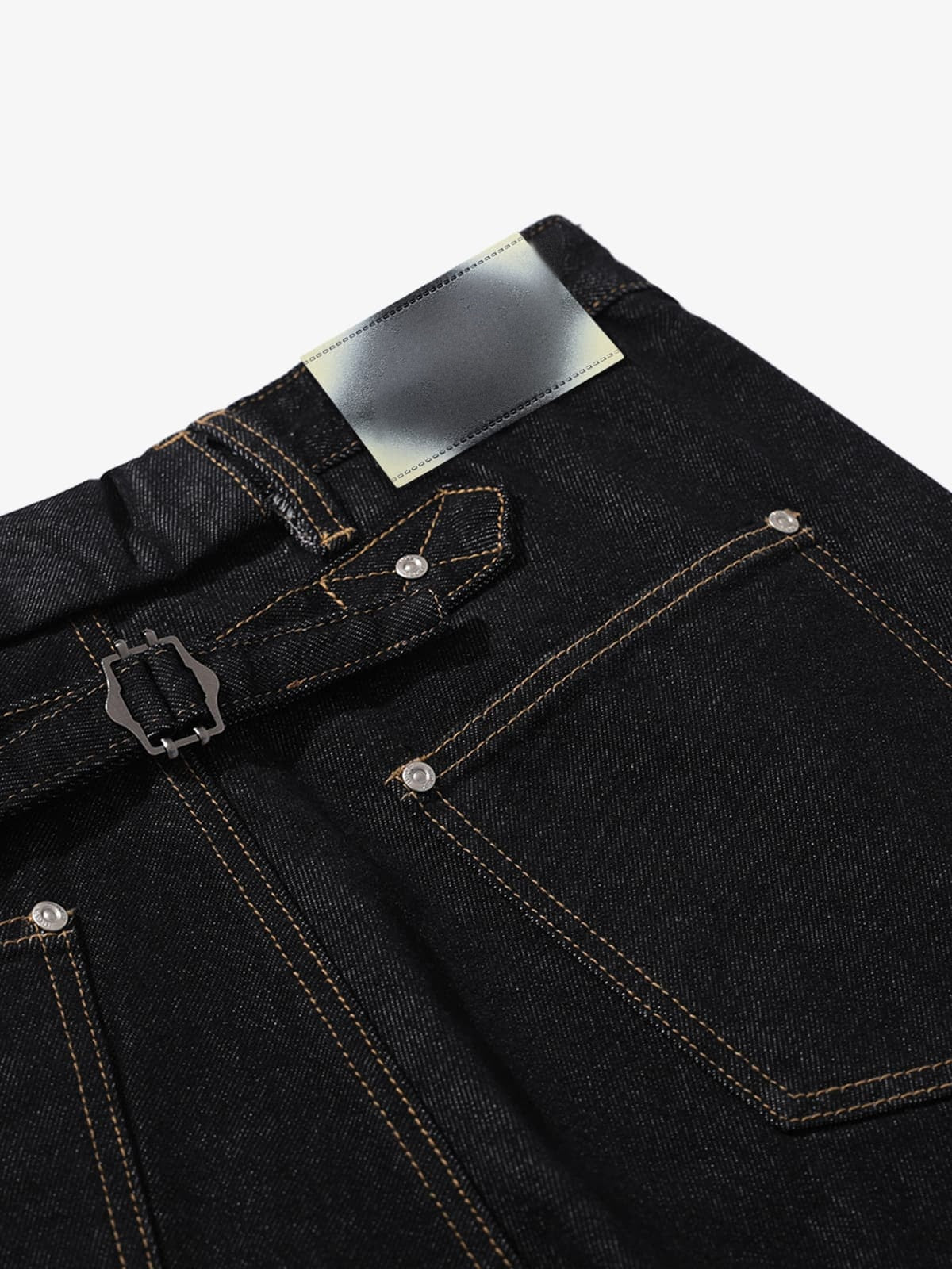 Black Carpenter Jeans with Button Fly – Black, back cinch close-up | XoKool
