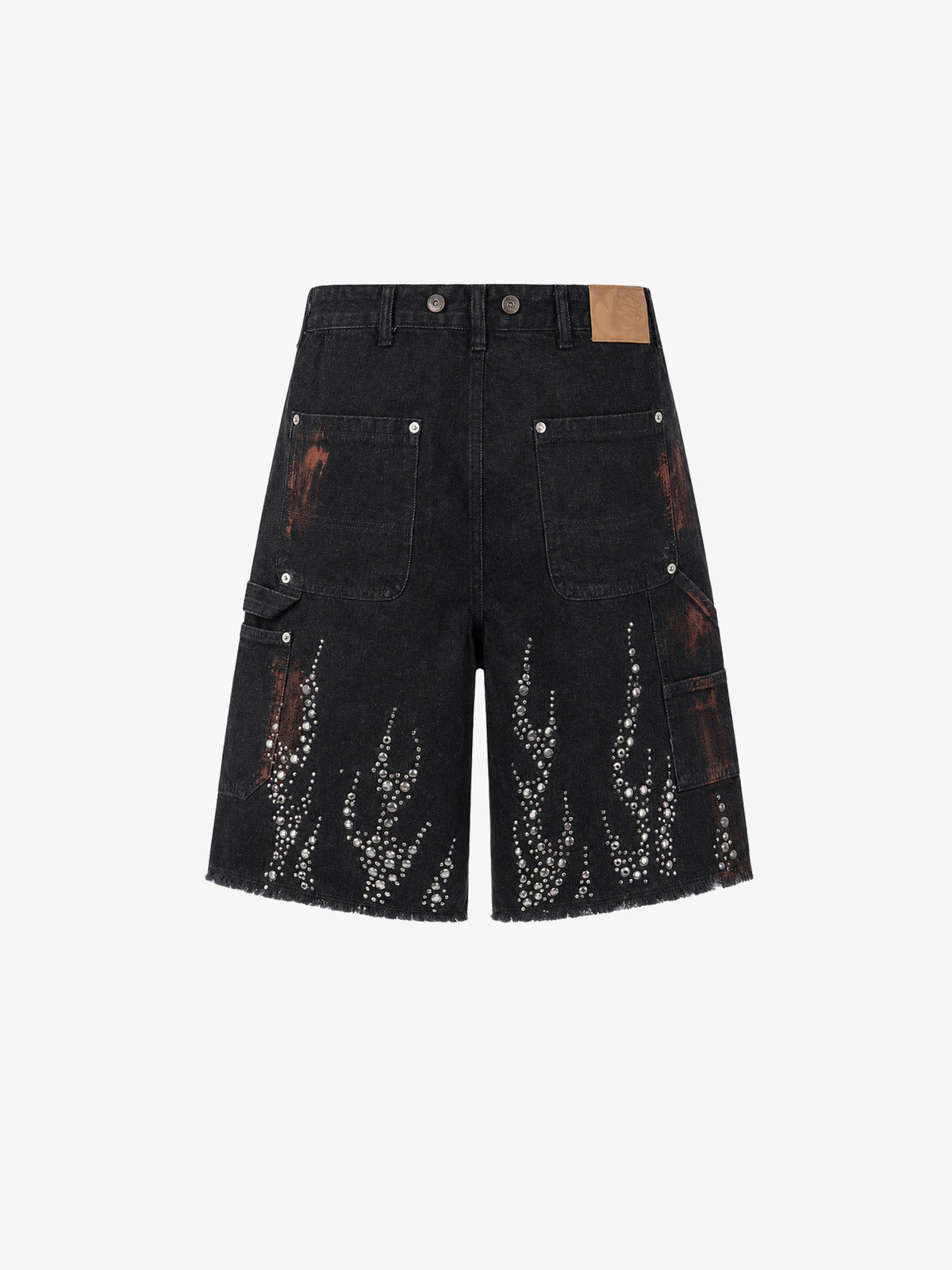 Black Carpenter Jorts with Studded Flames – flat back | XoKool