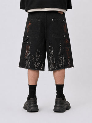 Studded flame jorts – on model, back lower | XoKool