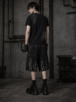 Black Carpenter Jorts with Studded Flames – on model, back | XoKool