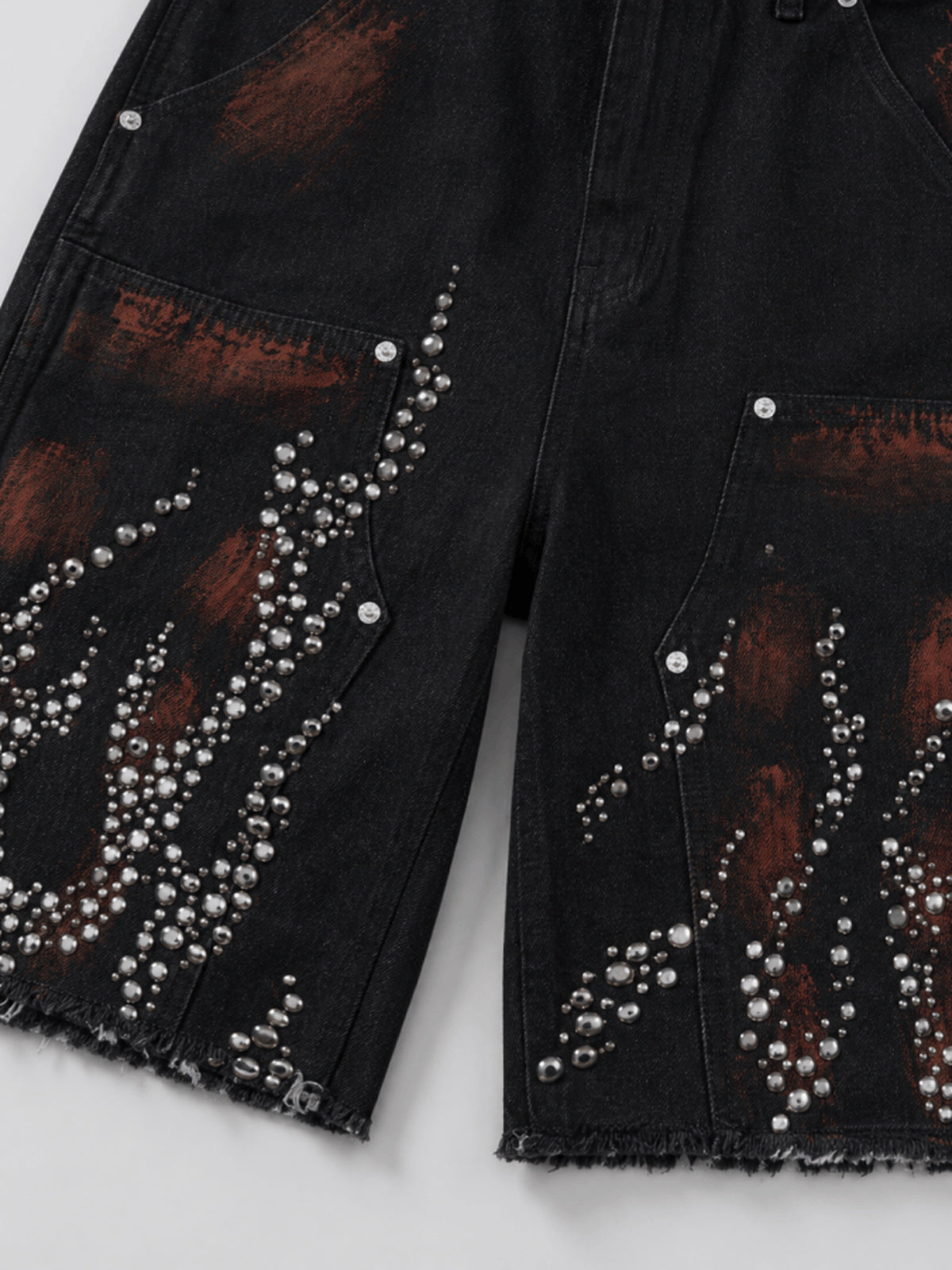 Studded flame jorts – stud flame close-up | XoKool