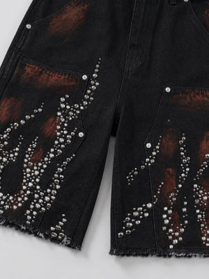 Studded flame jorts – stud flame close-up | XoKool