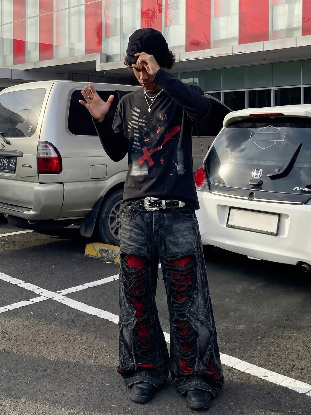 Black Cat Gothic Long Sleeve T-Shirt – street photo | XoKool