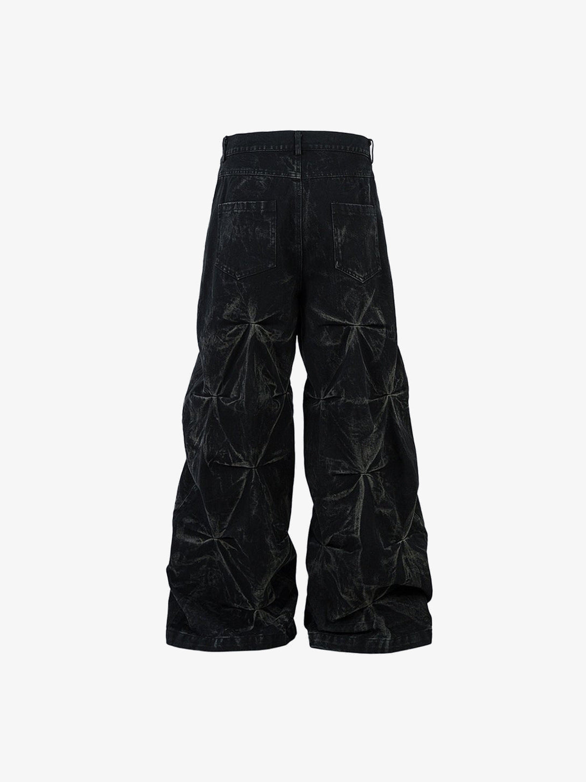 Schwarze Baggy Jeans mit Crinkle-Struktur – Vorderseite, flach | XoKool
