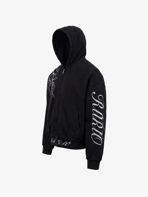Zip Hoodie mit Blitz – Schwarz, schräge Vorderansicht | XoKool