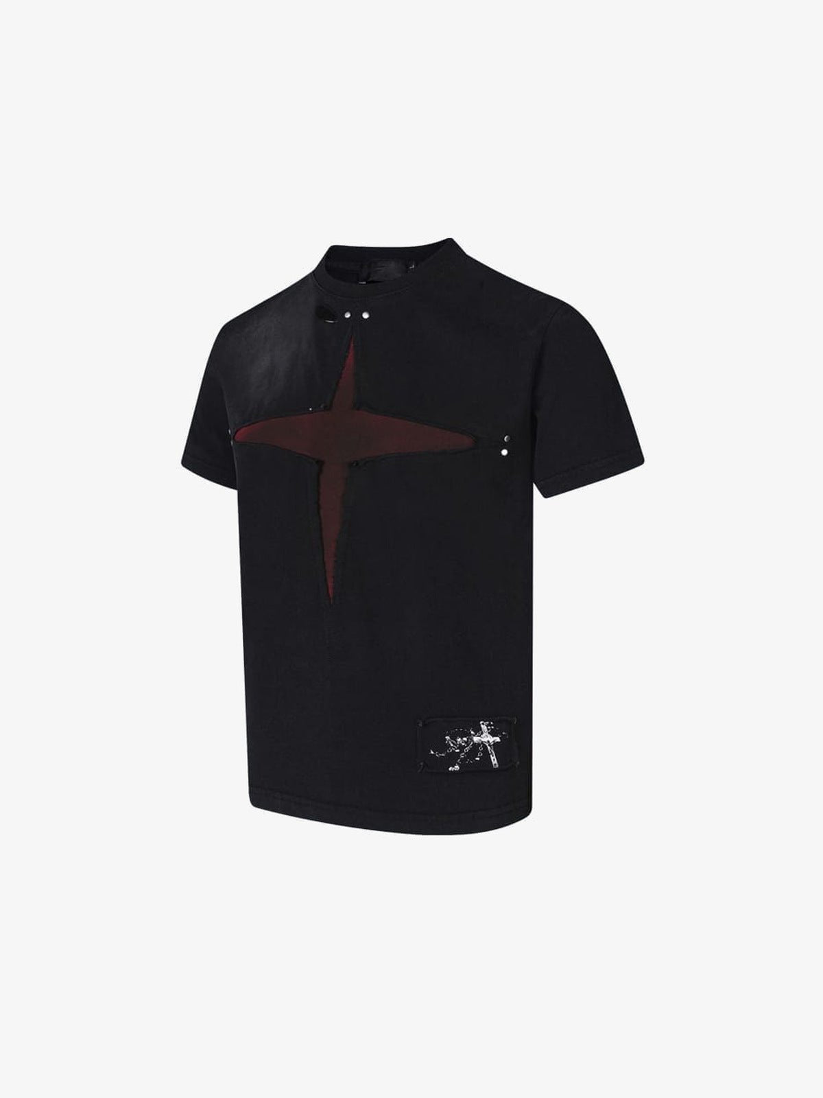 Cross cut-out tee – front 3/4 flat view | XoKool