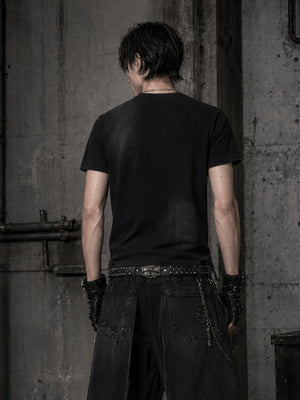 Black Cross T-Shirt with Red Cut-Out and Rivets – on model, back | XoKool