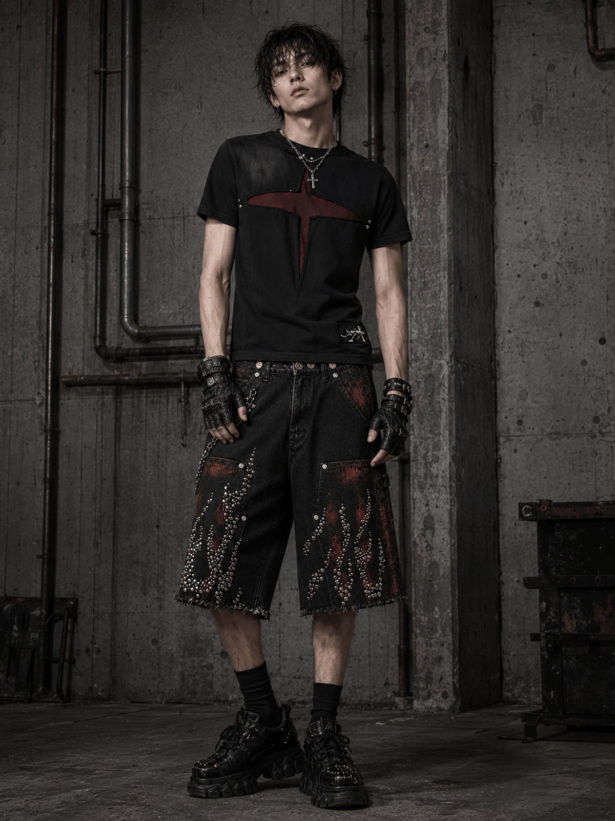 Cross cut-out tee – on model, full length | XoKool