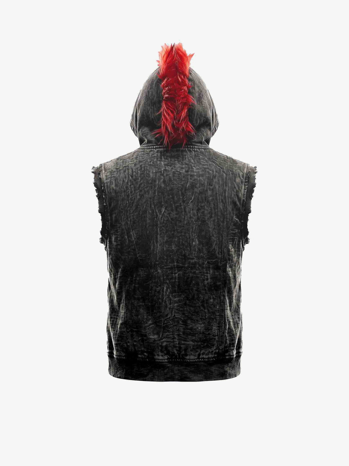 Chaleco de denim con capucha – negro/rojo, espalda | XoKool