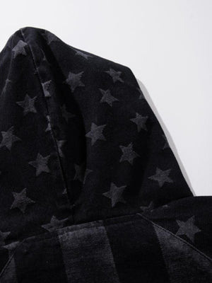 Black Denim Stars and Stripes Hoodie – hood close-up | XoKool