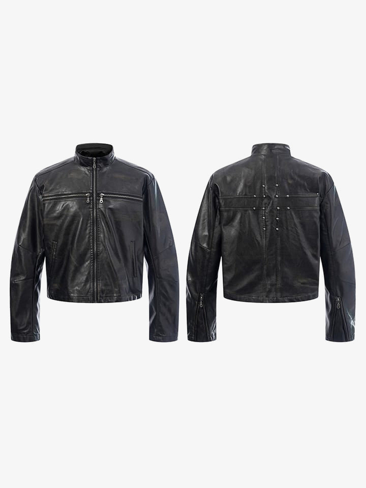 Chaqueta cafe racer de cuero sintético – frente y espalda, lado a lado | XoKool
