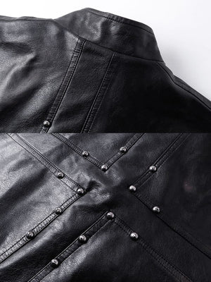 Chaqueta cafe racer de cuero sintético – detalles de hombro y espalda con tachas | XoKool