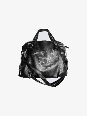 Schwarze Tote Bag aus Kunstleder mit silbernem Tribal-Print – schwarze Tasche, Vorderansicht | XoKool