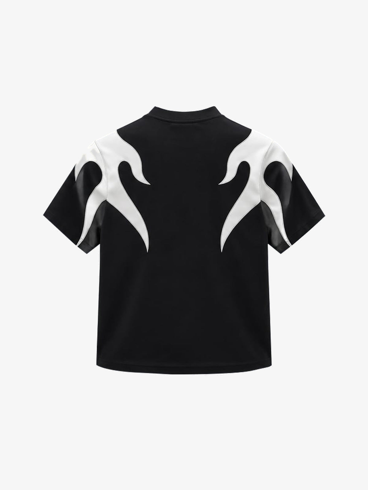 Black Flame T Shirt with Stitched Panels – back view | XoKool