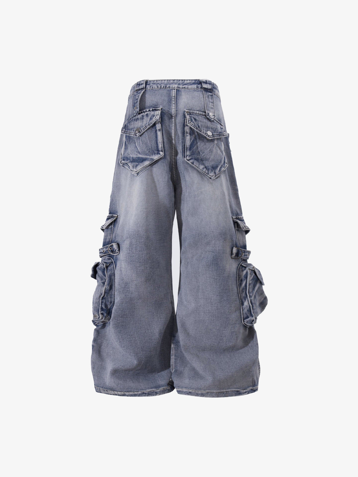 Flared Cargo Jeans – Light Blue, flat back | XoKool
