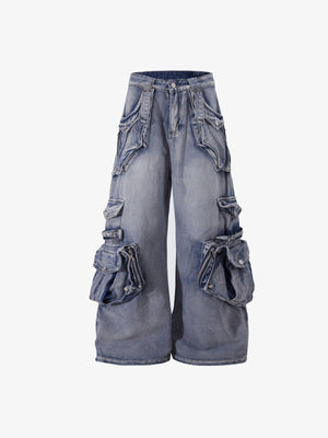 Flared Cargo Jeans – Light Blue, flat front | XoKool