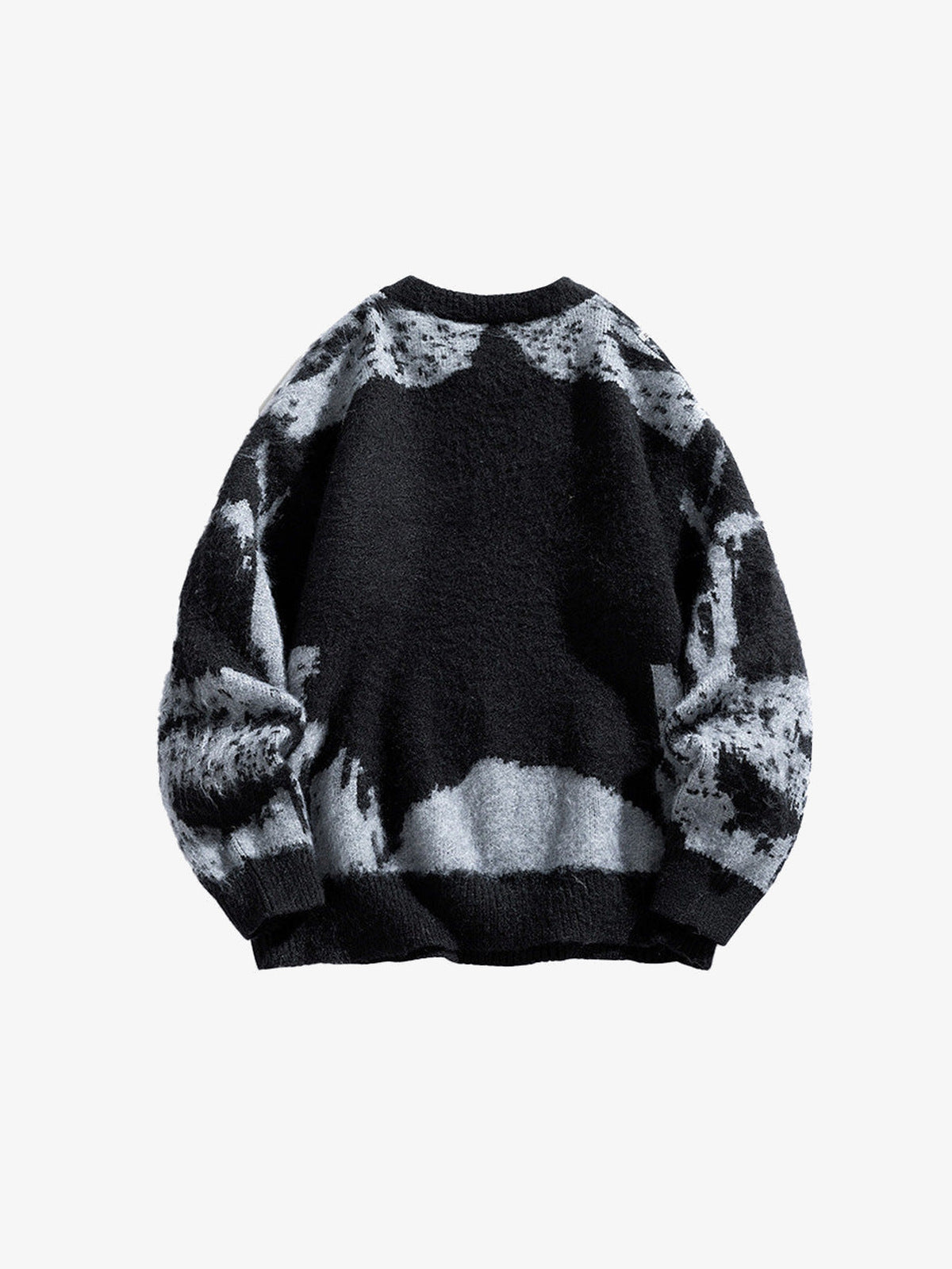 Suéter negro peludo con patrón jacquard – negro, vista trasera | XoKool