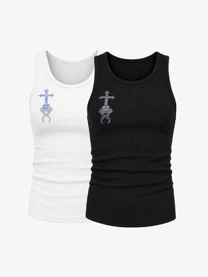 Gothic cross tank top – White and Black flat together | XoKool