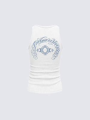 Gothic cross tank top – White, back flat | XoKool