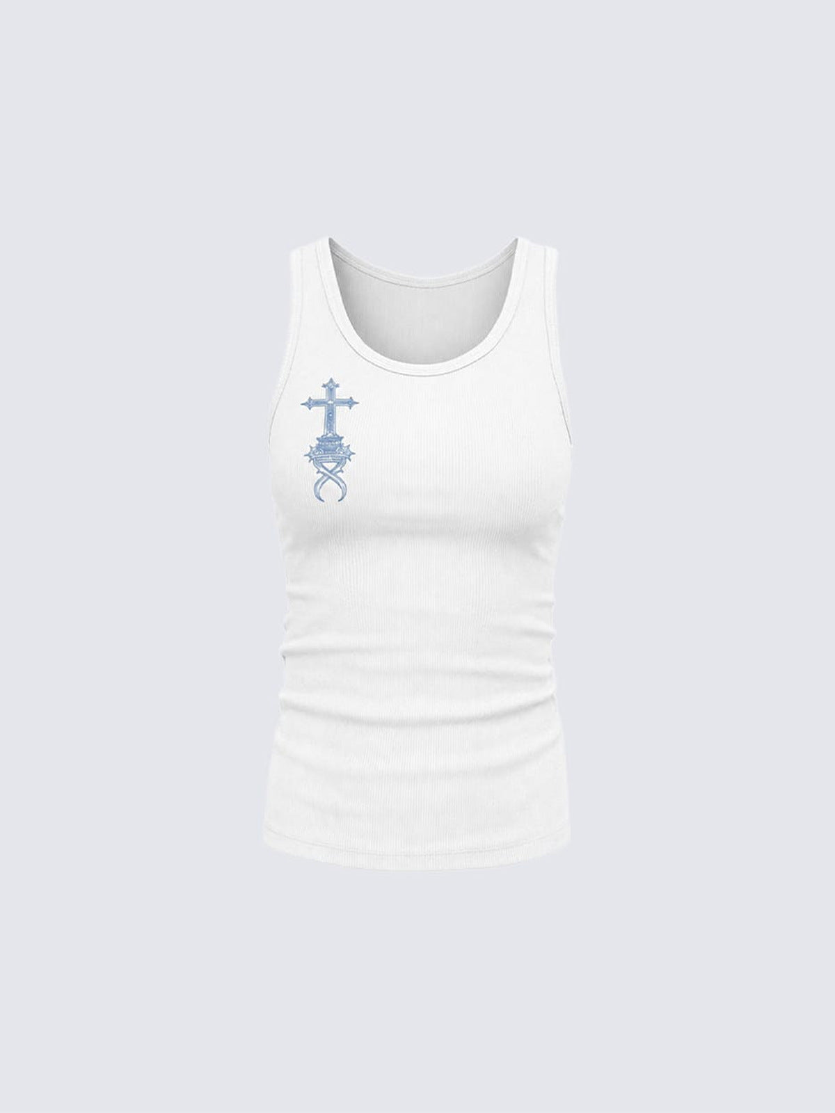 Gothic cross tank top – White, front flat | XoKool