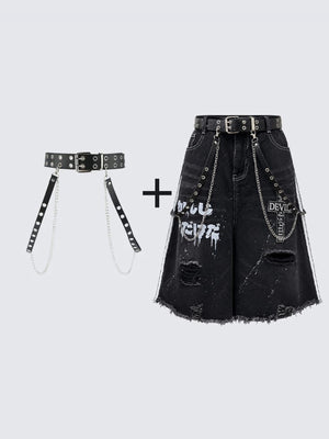 Jorts góticos gráficos – cinturón de cadena y shorts | XoKool