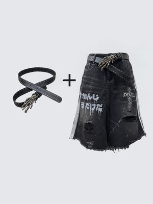 Jorts góticos gráficos – cinturón de esqueleto y shorts | XoKool