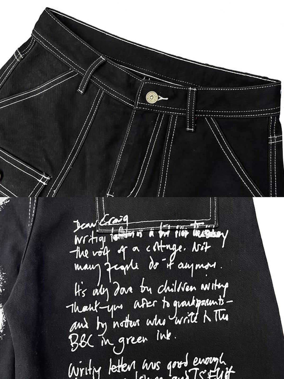 Angel Wing Graphic Jeans – waistband & letter print close-up | XoKool
