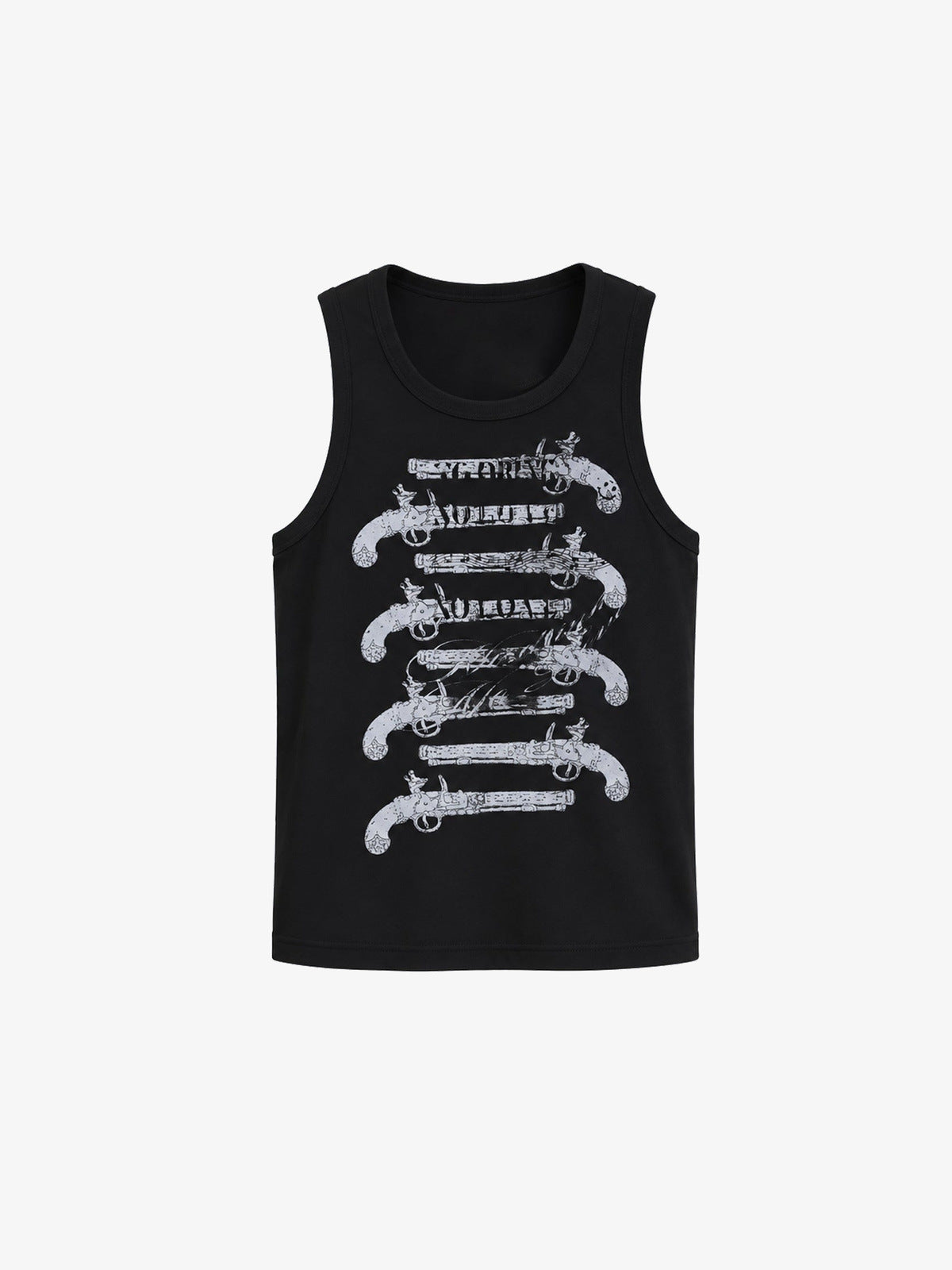Schwarzes Graphic Tanktop mit Sketch-Print – Schwarz, Vorderseite flach | XoKool