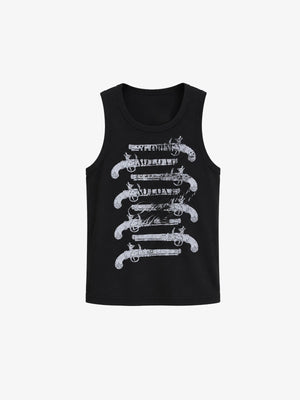 Black Graphic Tank Top with Sketch Print – Black, front flat | XoKool