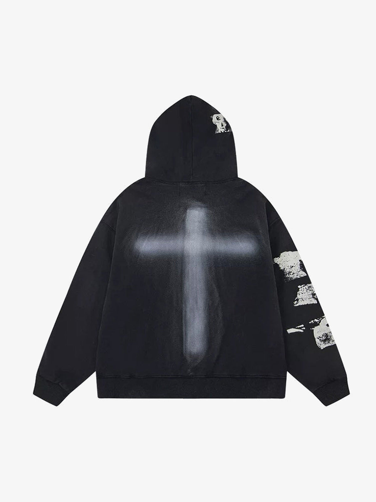 Black Graphic Zip Up Hoodie with Cross Back Print – Black, back flat (cross print) | XoKool
