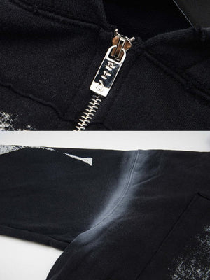 Cross print zip up hoodie – zipper pull and back detail close-up | XoKool
