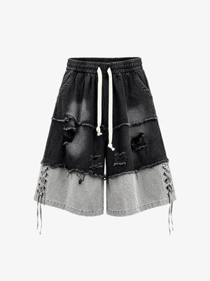 Zweifarbige Schnür-Jorts lang in Schwarz-Grau – Schwarz/Grau, Vorderseite flach | XoKool