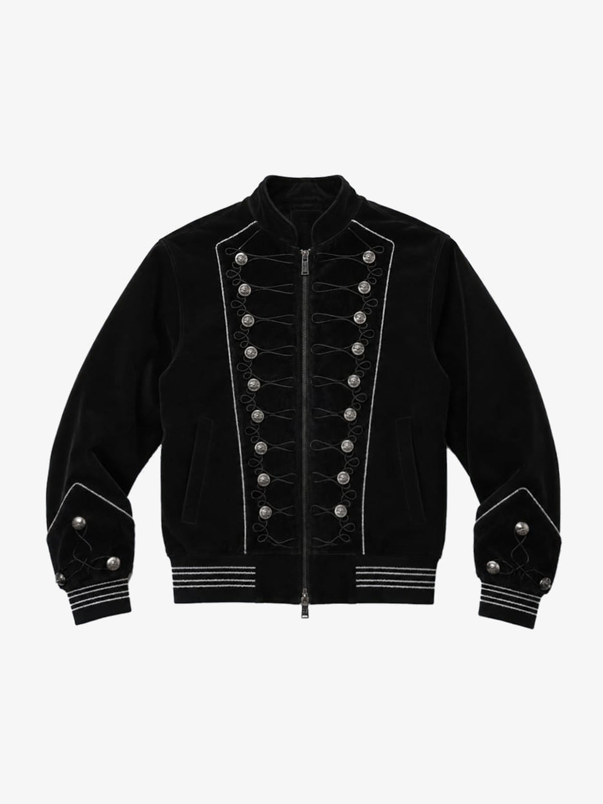 Black Hussar Jacket with Silver Braid Trim – Black, front | XoKool