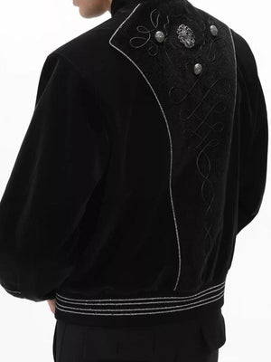Black Hussar Jacket with Silver Braid Trim – on model, back | XoKool