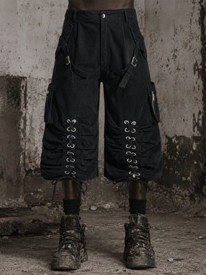 Cargo-Shorts zum Schnüren – Schwarz, am Model von vorn | XoKool
