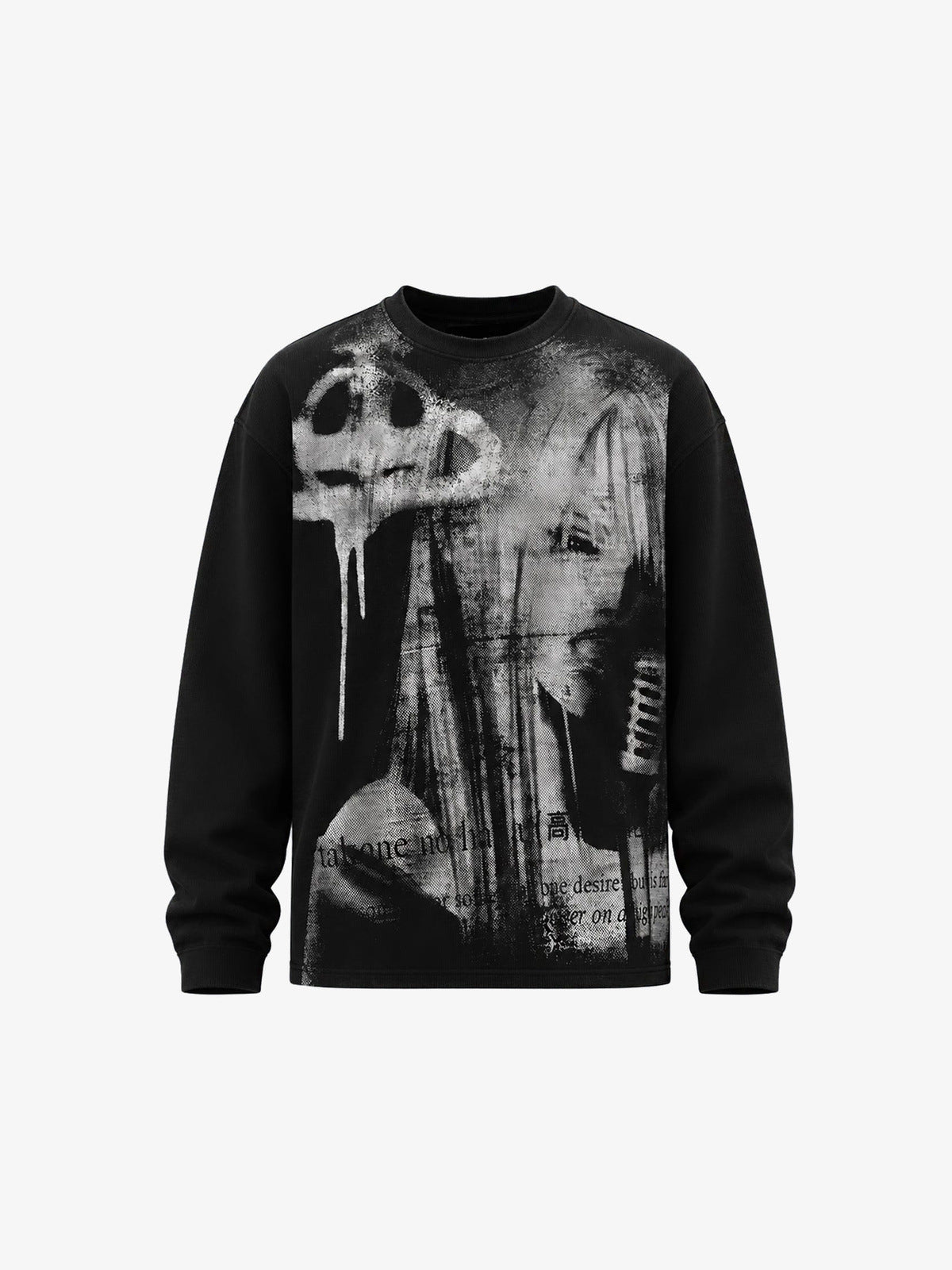 Black Long Sleeve Graphic Shirt with Paint Drip Print – Black, front flat | XoKool