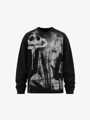 Black Long Sleeve Graphic Shirt with Paint Drip Print – Black, front flat | XoKool