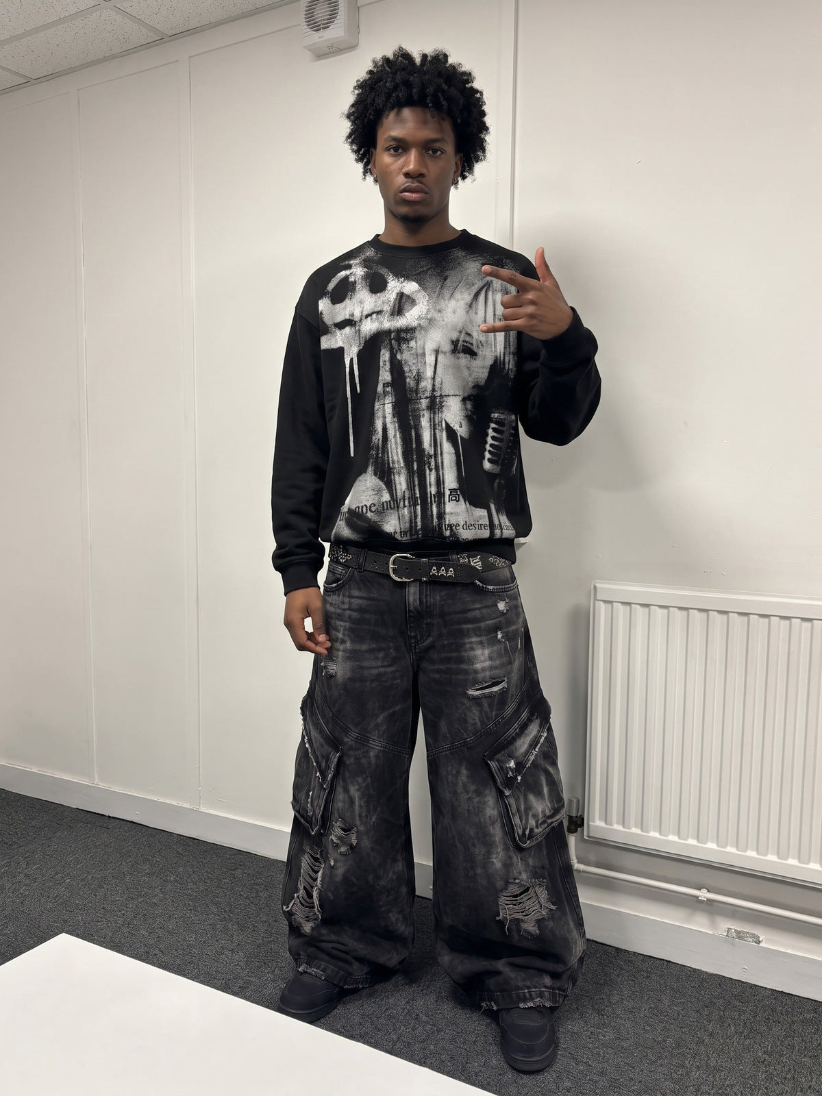 Paint drip long sleeve shirt – on model, indoor | XoKool