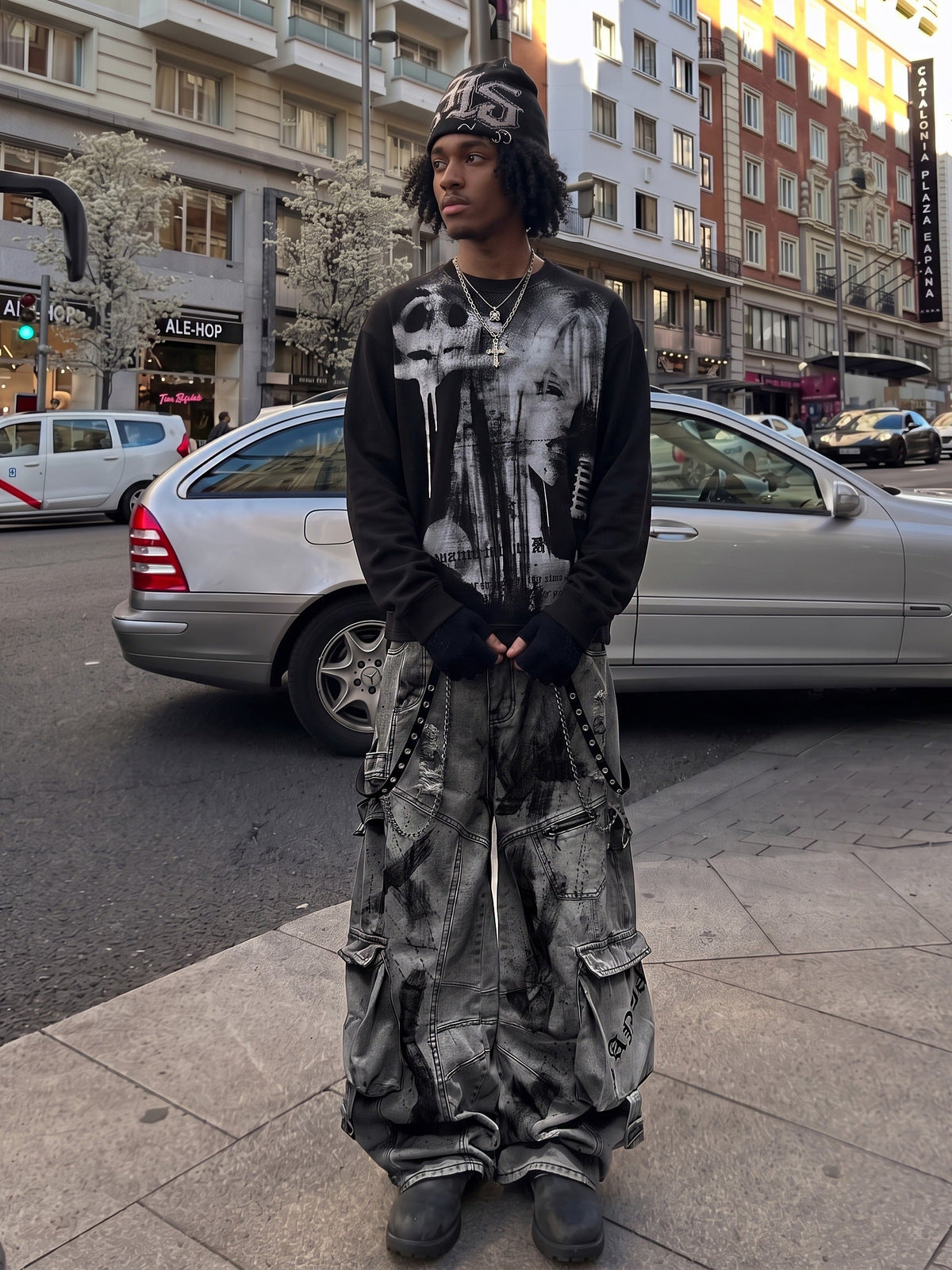 Paint drip long sleeve shirt – on model, street photo | XoKool