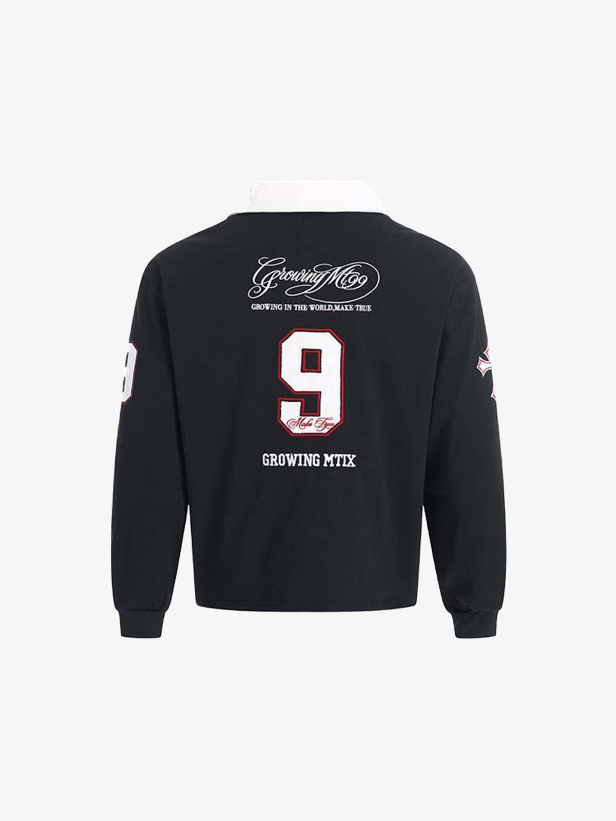 Black Long Sleeve Rugby Polo with Number Patch – flat back | XoKool