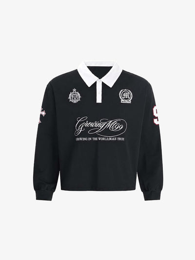 Black Long Sleeve Rugby Polo with Number Patch