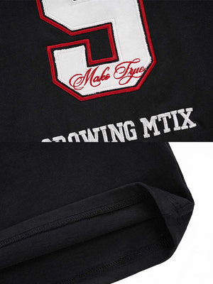 Black Long Sleeve Rugby Polo with Number Patch – number 9 patch + hem close-up | XoKool